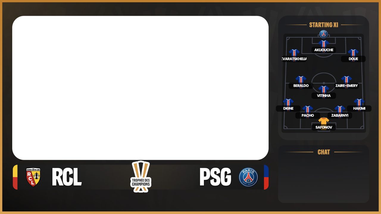 Starting XI lineup overlay for a Trophee des Champions watchalong